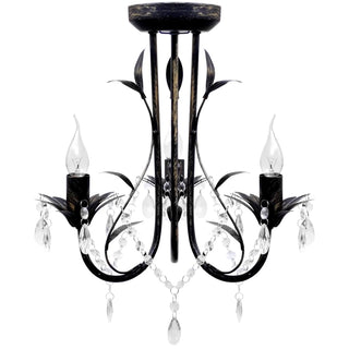 Kroonluchter Art Nouveau Metaal Kristallen Kralen Gloeilampen Zwart