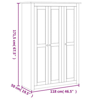 Kledingkast 3 Deuren Panama Range 118X50X171,5 Cm Grenenhout