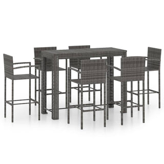 7-Delige Tuinbarset Met Armleuningen Poly Rattan Grijs