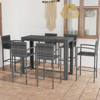 7-Delige Tuinbarset Met Armleuningen Poly Rattan Grijs