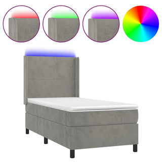 Boxspring Met Matras En Led Fluweel Lichtgrijs