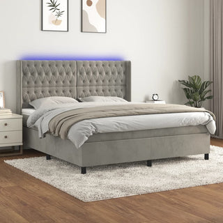 Boxspring Met Matras En Led Fluweel Lichtgrijs