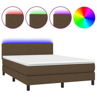 Boxspring Met Matras En Led Stof Donkerbruin 140X200 Cm