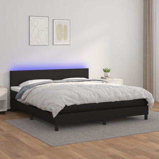 Boxspring Met Matras En Led Kunstleer Zwart