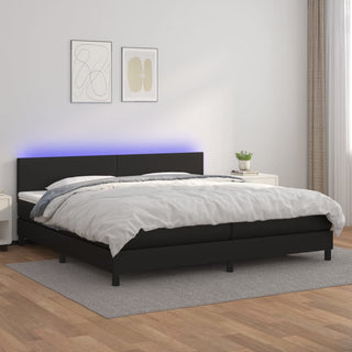 Boxspring Met Matras En Led Kunstleer Zwart