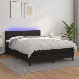 Boxspring Met Matras En Led Kunstleer Zwart