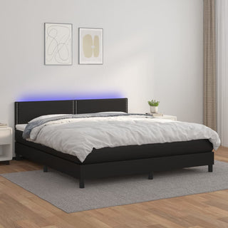 Boxspring Met Matras En Led Kunstleer Zwart