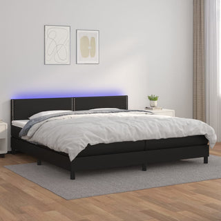 Boxspring Met Matras En Led Kunstleer Zwart