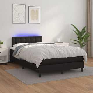 Boxspring Met Matras En Led Kunstleer Zwart