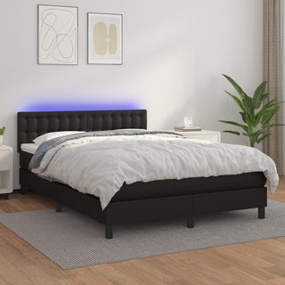 Boxspring Met Matras En Led Kunstleer Zwart