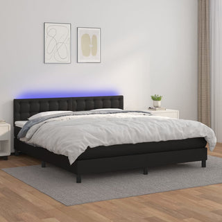 Boxspring Met Matras En Led Kunstleer Zwart
