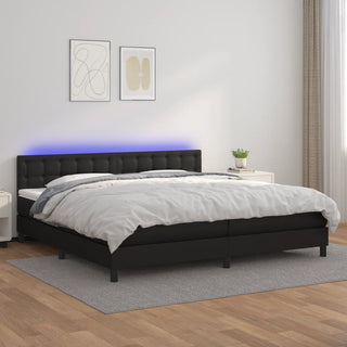 Boxspring Met Matras En Led Kunstleer Zwart