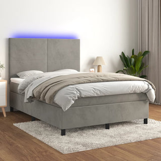Boxspring Met Matras En Led Fluweel Lichtgrijs
