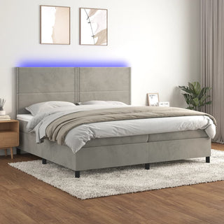 Boxspring Met Matras En Led Fluweel Lichtgrijs
