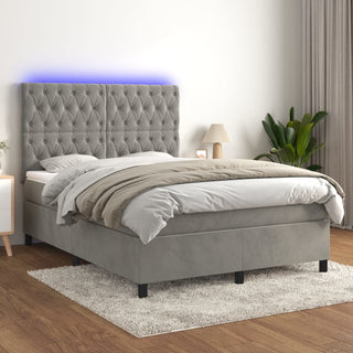 Boxspring Met Matras En Led Fluweel Lichtgrijs