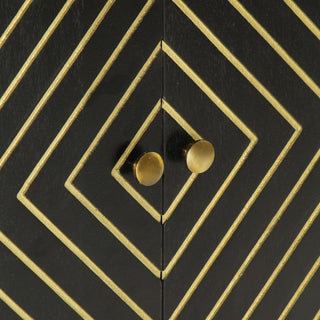 Dressoir Met 2 Deuren 55X30X75 Cm Mangohout Zwart En Goud