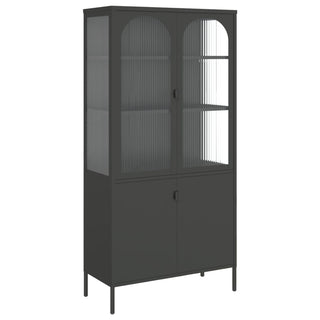 Hoge Kast 90X40X180 Cm Glas En Staal Zwart