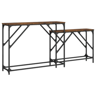 2-Delige Tafeltjesset Bewerkt Hout Gerookt Eikenkleurig