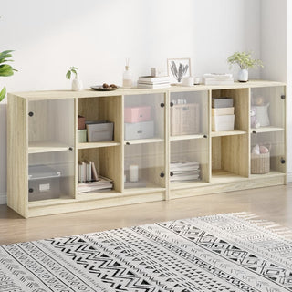 Boekenkast Met Deuren 204X37X75 Cm Hout Bruineikenkleurig