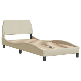 Bedframe Met Hoofdbord Stof Crèmekleurig 90X190 Cm