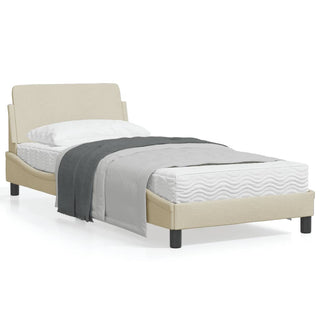 Bedframe Met Hoofdbord Stof Crèmekleurig 90X190 Cm