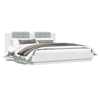 Bedframe Met Hoofdbord En Led-Verlichting Wit 180X200 Cm