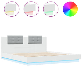 Bedframe Met Hoofdbord En Led-Verlichting Wit 160X200 Cm