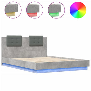 Bedframe Met Hoofdbord En Led-Verlichting Betongrijs 140X200 Cm