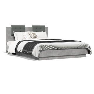 Bedframe Met Hoofdbord En Led-Verlichting Betongrijs 140X200 Cm