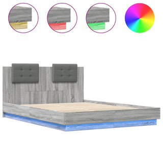 Bedframe Met Hoofdbord En Led Grijs Sonoma Eiken 140X200 Cm