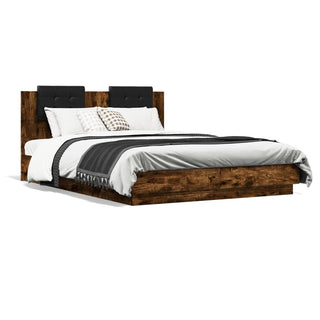 Bedframe Met Hoofdbord En Led Gerookt Eikenkleur 120X200 Cm