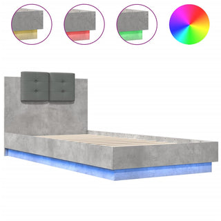 Bedframe Met Hoofdbord En Led-Verlichting Betongrijs 100X200 Cm