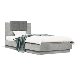 Bedframe Met Hoofdbord En Led-Verlichting Betongrijs 100X200 Cm