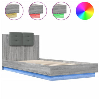 Bedframe Met Hoofdbord En Led Grijs Sonoma Eikenkleur 90X200 Cm