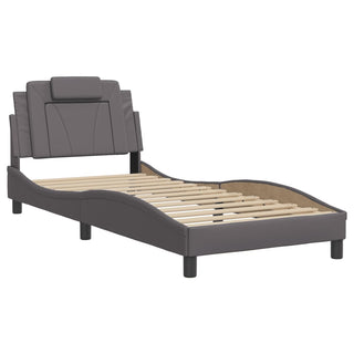 Bedframe Met Hoofdbord Kunstleer Grijs 80X200 Cm