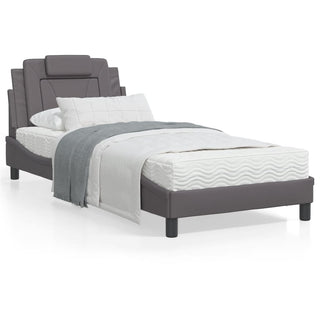 Bedframe Met Hoofdbord Kunstleer Grijs 80X200 Cm