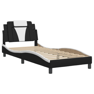 Bedframe Met Hoofdbord Kunstleer Zwart En Wit 80X200 Cm