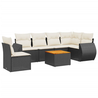 7-Delige Loungeset Met Kussens Poly Rattan Zwart