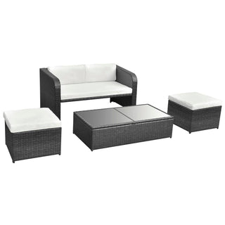 4-Delige Loungeset Met Kussens Poly Rattan Zwart