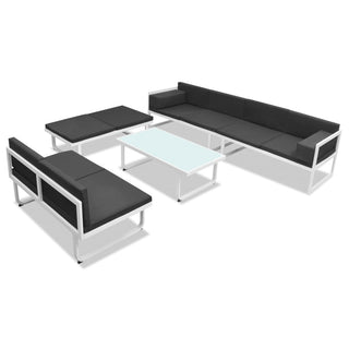 5-Delige Loungeset Textileen Aluminium Zwart