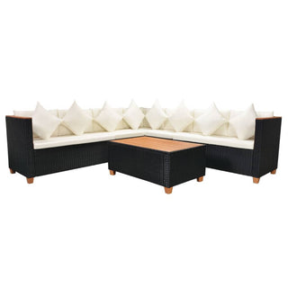 5-Delige Loungeset Met Kussens Poly Rattan Zwart