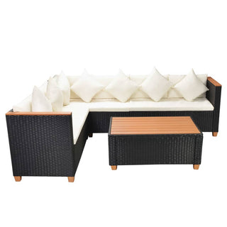 4-Delige Loungeset Met Kussens Poly Rattan Zwart Lichtgrijs