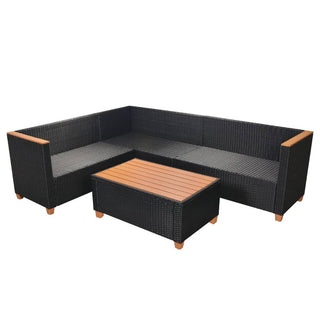 4-Delige Loungeset Met Kussens Poly Rattan Zwart Lichtgrijs