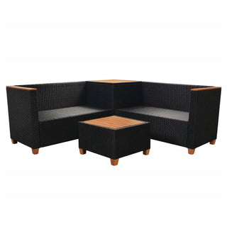 4-Delige Loungeset Met Kussens Poly Rattan Zwart