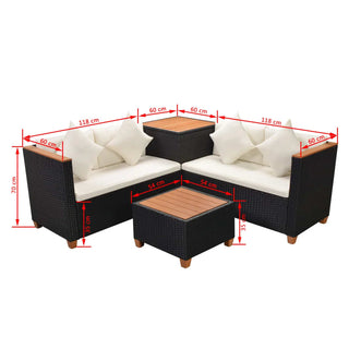 4-Delige Loungeset Met Kussens Poly Rattan Zwart