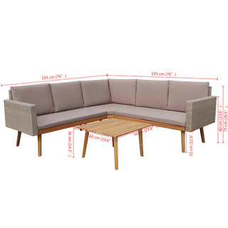 4-Delige Loungeset Met Kussens Poly Rattan Grijs