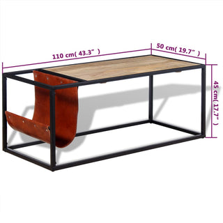 Salontafel Met Echt Lederen Tijdschriftenhouder 110X50X45 Cm