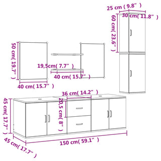 7-Delige Badkamermeubelset Bewerkt Hout Eikenkleurig