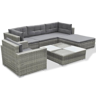 6-Delige Loungeset Met Kussens Poly Rattan Grijs