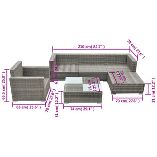 6-Delige Loungeset Met Kussens Poly Rattan Grijs